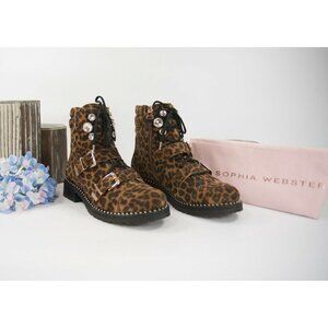 Sophia Webster Ziggy Leopard Suede Crystal Lug Sol